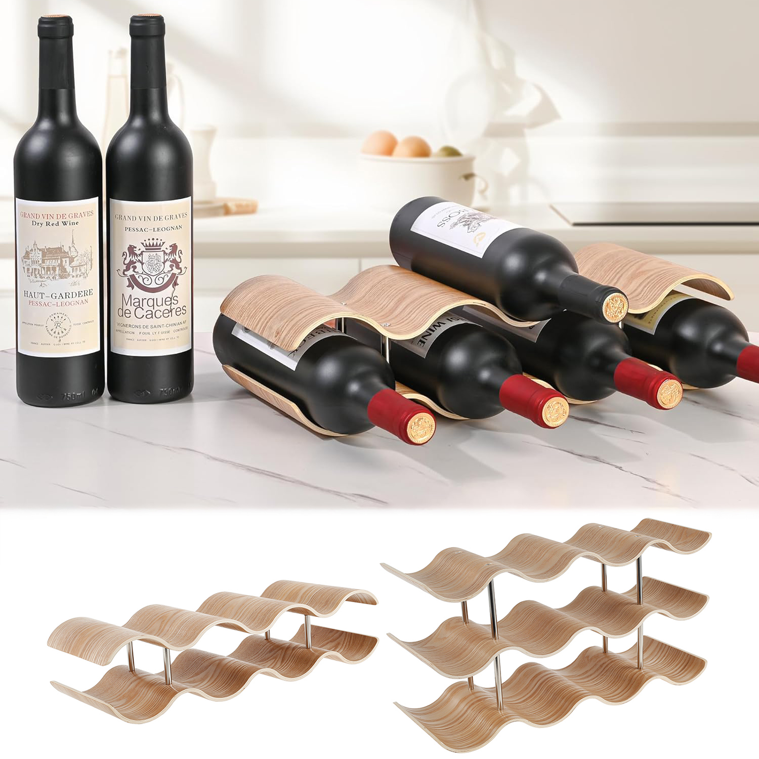 2/3-Tier Wooden Wine Rack Wavy - đánh giá và giá Kitchen Appliances Cabinet
