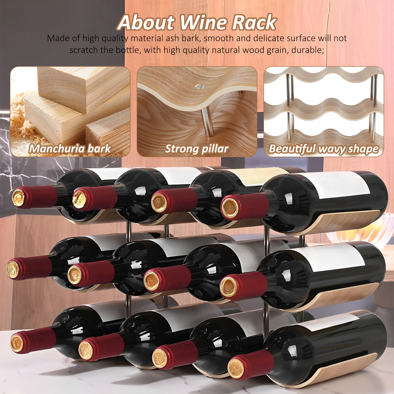 2/3-Tier Wooden Wine Rack Wavy - đánh giá và giá Kitchen Appliances Cabinet